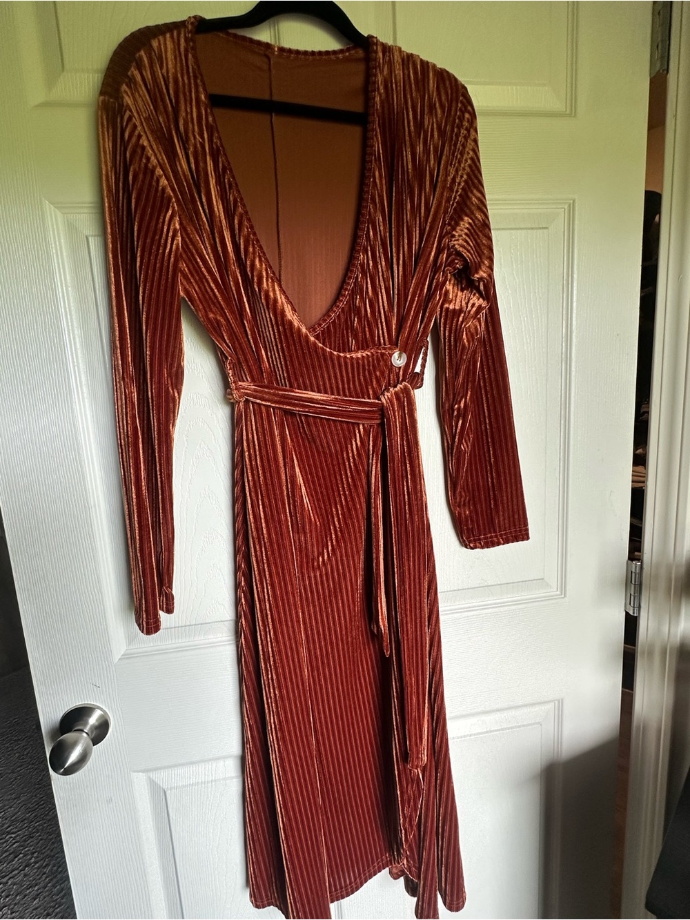 Women’s Rust Velvet Wrap Dress with Belt